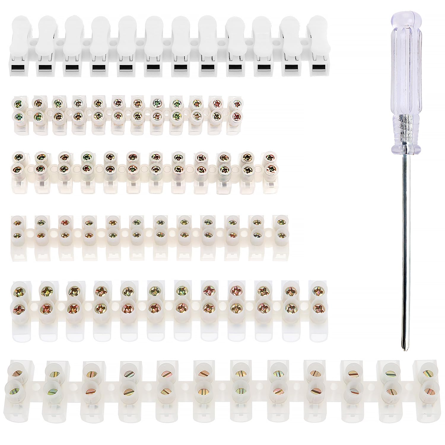 YIXISI 6 PCS Dual Rows 12 Way Chocolate Terminal Blocks, with Screwdriver, for Wiring Cable