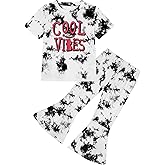 CARETOO Girls Summer Outfit Poster Girl Matching Sister 2pcs Sets Printed t-Shirt + Flare Leg Pants For 3-8 Years