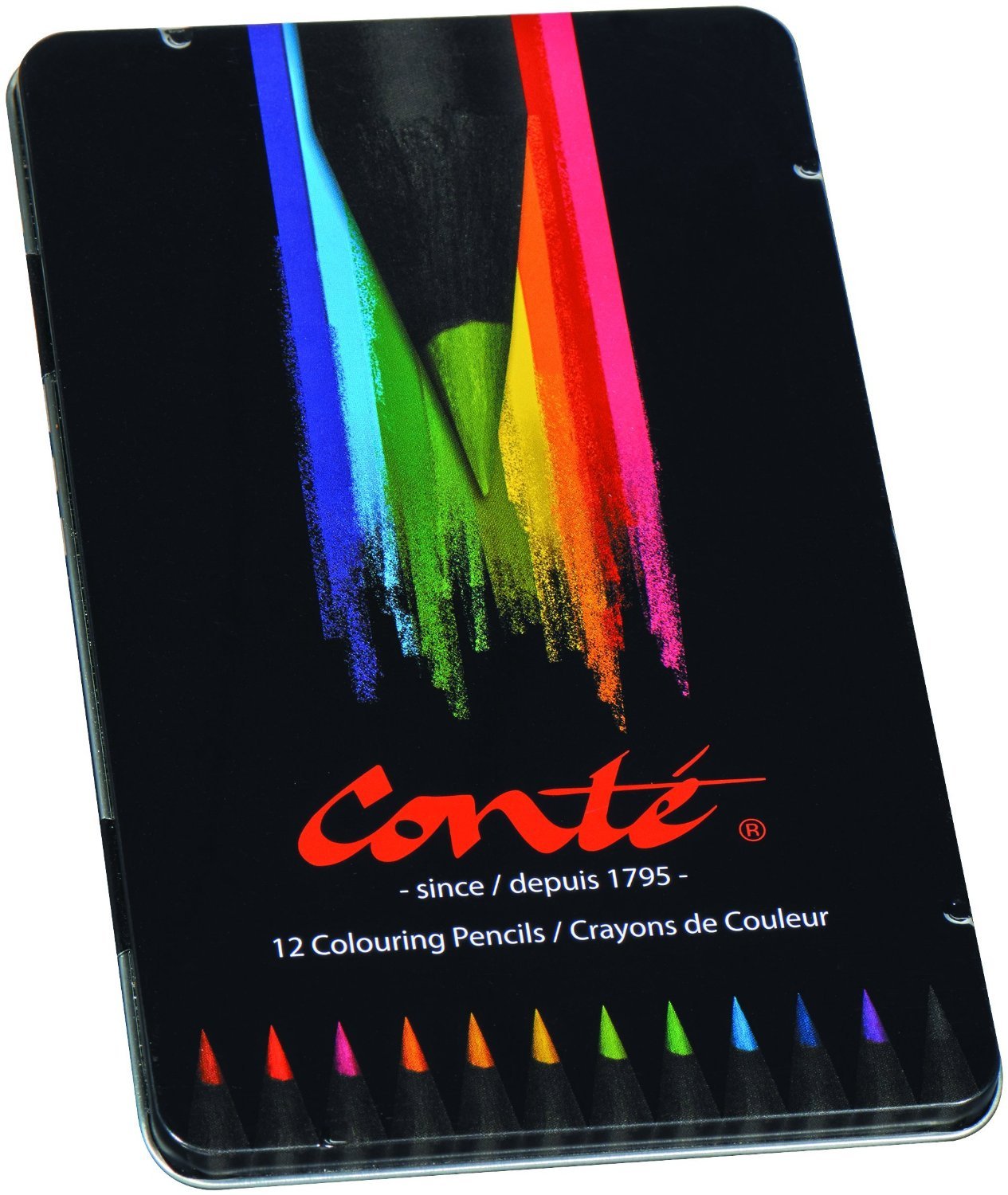 BIC Conte Colouring Pencils - Wood Free Colouring Pencils - Easy To Sharpen - Multi-Coloured, Tin of 12