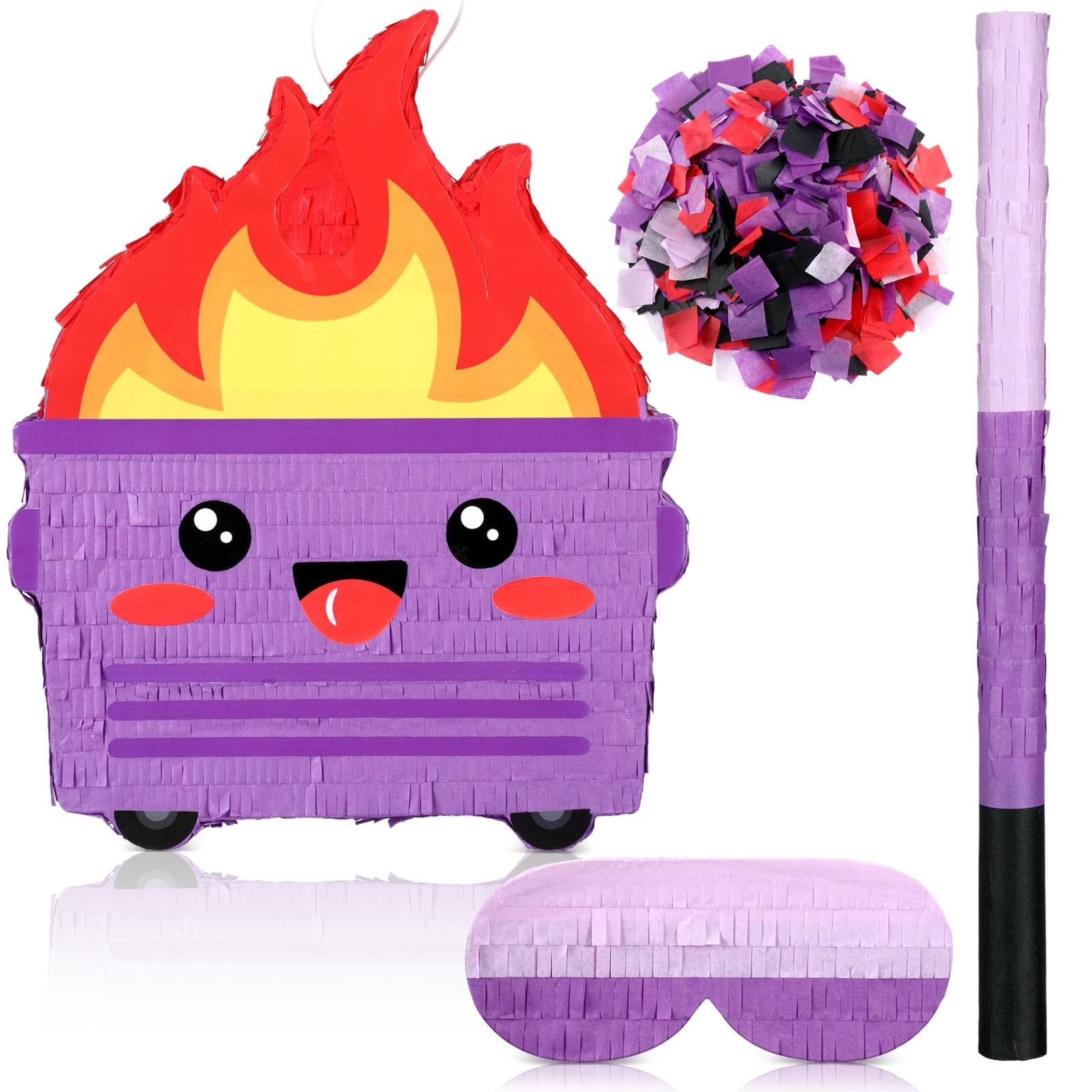 Photo 1 of Poen Dumpster on Fire Piñata for Birthday Party 15. 75 x 12. 6 Inch Piñata with Bat Blindfold Confetti for Baby Shower Photo Props Cinco De Mayo Fiesta Decoration Kids Teens Adults Supplies(Purple)