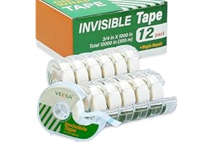 VEESA 12 Rolls Invisible Tape with Dispenser, 3/4 x1000 Inches, Gift Wrapping Tape for Label & Mend, Classroom, Office Supplies