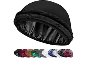 Ababalaya Upgraded Satin Lined Halo Turban Durag for Men &Women Sleeping Bonnet PRE-Tied Headwraps for Hair Loss