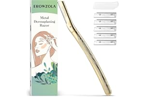EROWZOLA Eyebrow Razor, Face Razors for Women and Men, Reusable Metal Handle with 6 Refill Blades, Eyebrow Trimmer with Precision Cover, Dermaplane Razor, Skin Care Tool - Gold