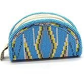 Lavivia Handmade Beaded Coin Purse, Native American Style Seed Beads Coin Pouch, Colorful Beaded Coin Bag, Small Wallets for her, Birthday, Graduatiaon Gifts. Blue VA-CP-O-04