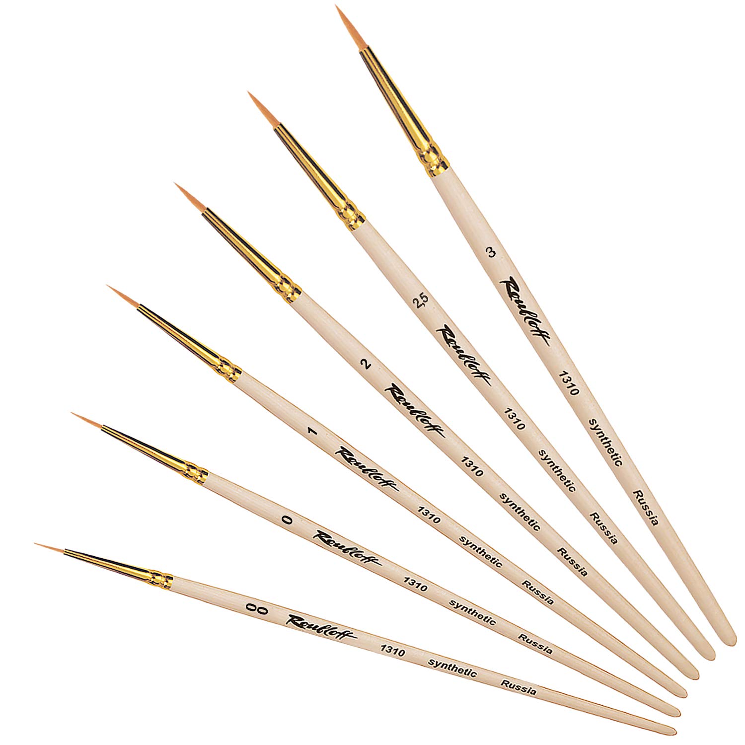 Roubloff Set Pinceles Sintéticos para Pintar - Kit Pinceles Pintura 6x Profesionales - Tamaños: 00 / 0 / 1 / 2 / 2,5 / 3