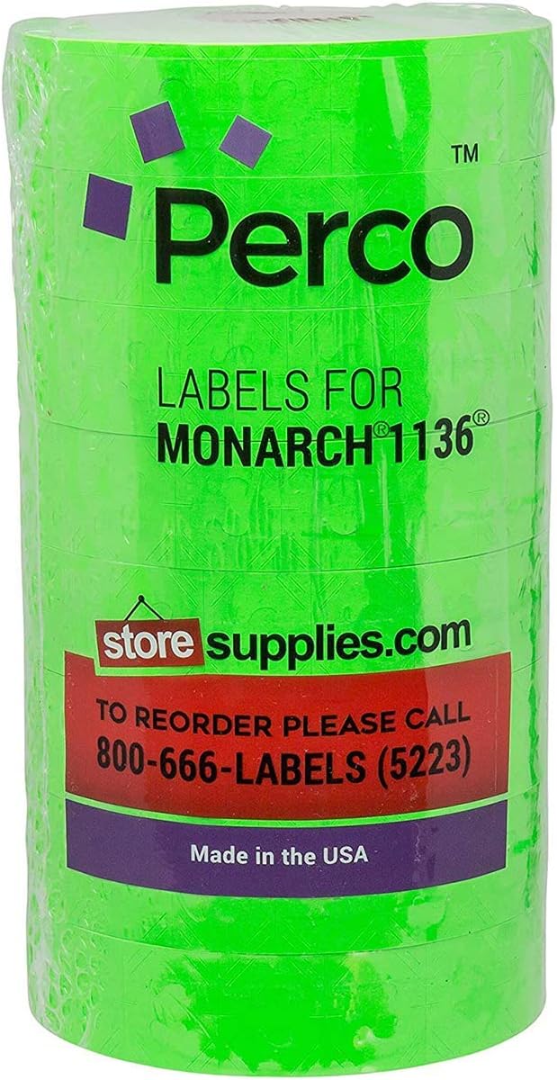 Fluorescent Green Pricing Labels for Monarch 1136 Price Gun – 8 Rolls, 14, 000 Pricemarking Labels : Office Products