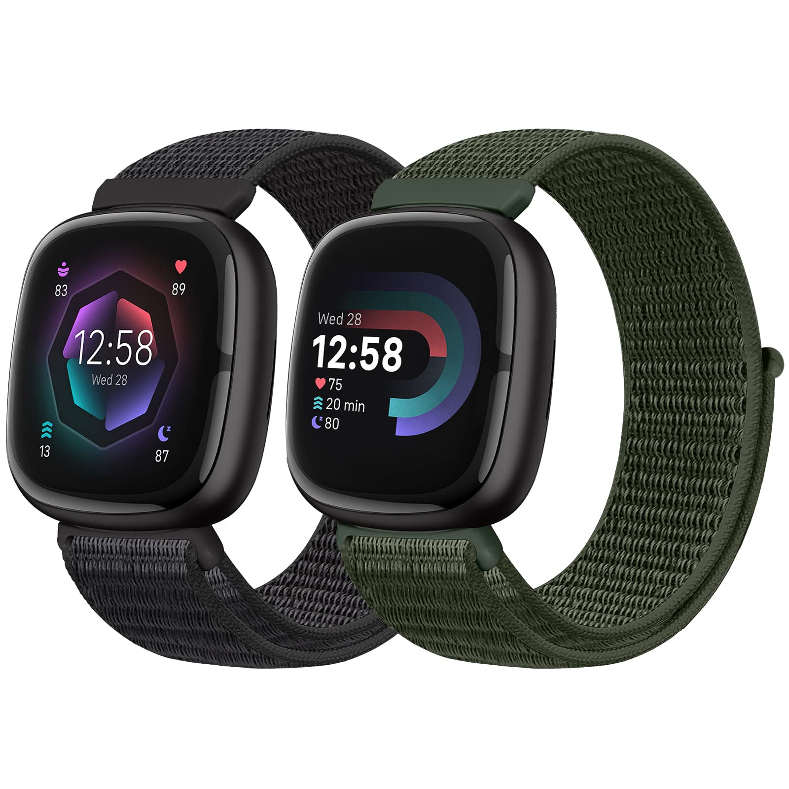 Runostrich Nylon Loop Straps Compatible with Fitbit Versa 4/Sense 2/Versa 3/Sense, Soft Breathable Sport Adjustable Replacement Band Women Man Wristband Accessories