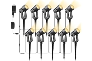 Svater Landscape Lighting Low Voltage, 10 Pack Outdoor Spotlights with Transformer, Plug in LED Spot Lights for Garden, Backyard, House, 3000K Warm White Super Bright 3W 250Lumem, Black