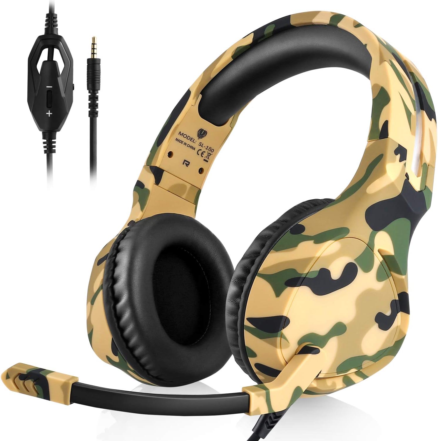 Anksono Stereo Gaming Headset for Playstation 4, Xbox One, Nintendo Switch, 3.5mm Wired Bass Noise Cancelling Headphones with Mic and Volume Control for Laptop PC Mac iPad iPhone Games, Camo Yellow