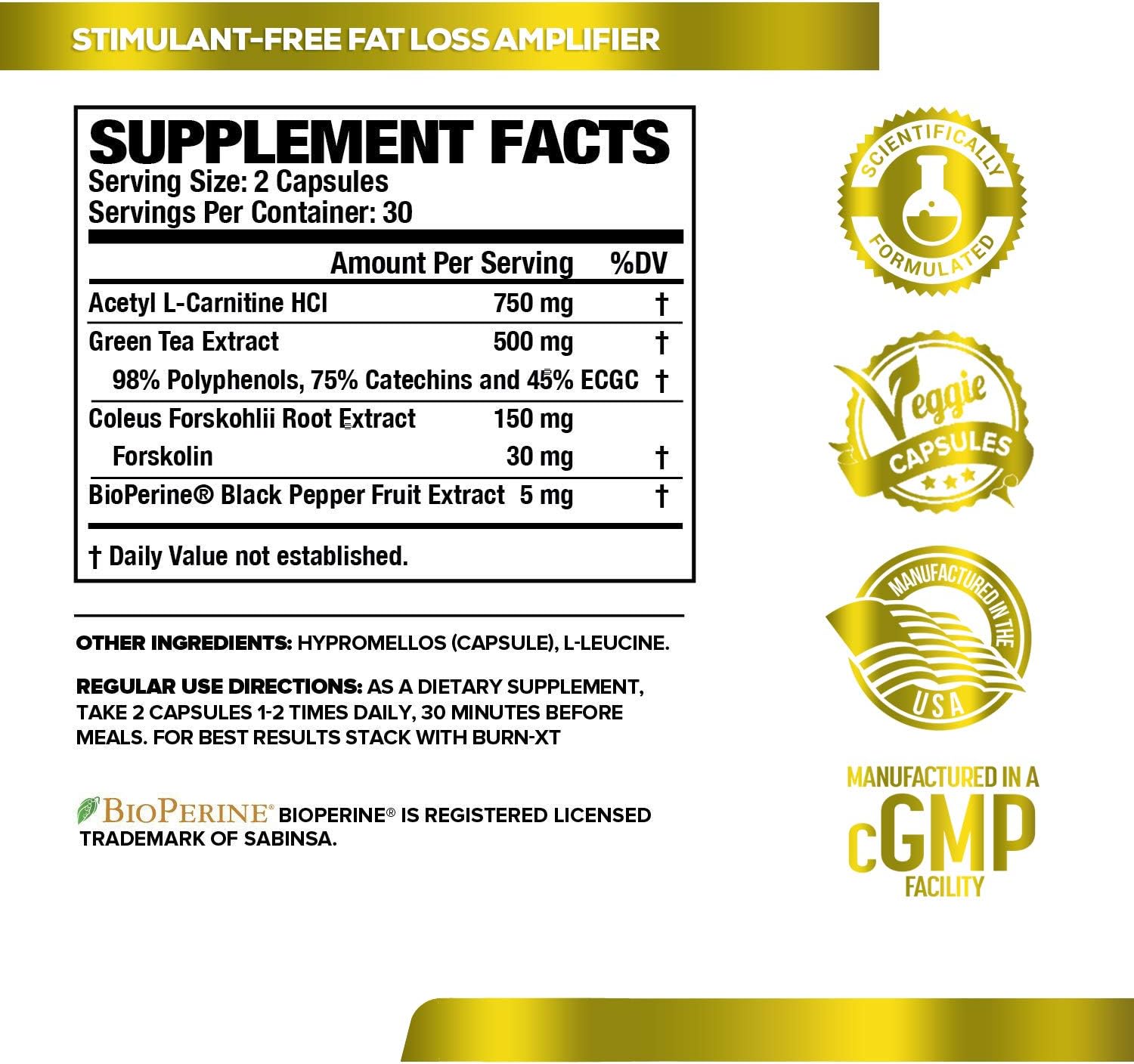 Lean-XT Non Stimulant Fat Burner - Weight Loss Supplement, Appetite Suppressant, Metabolism Booster with Acetyl L-Carnitine, Green Tea Extract, Forskolin - 60 Natural Diet Pills: Health & Personal Care
