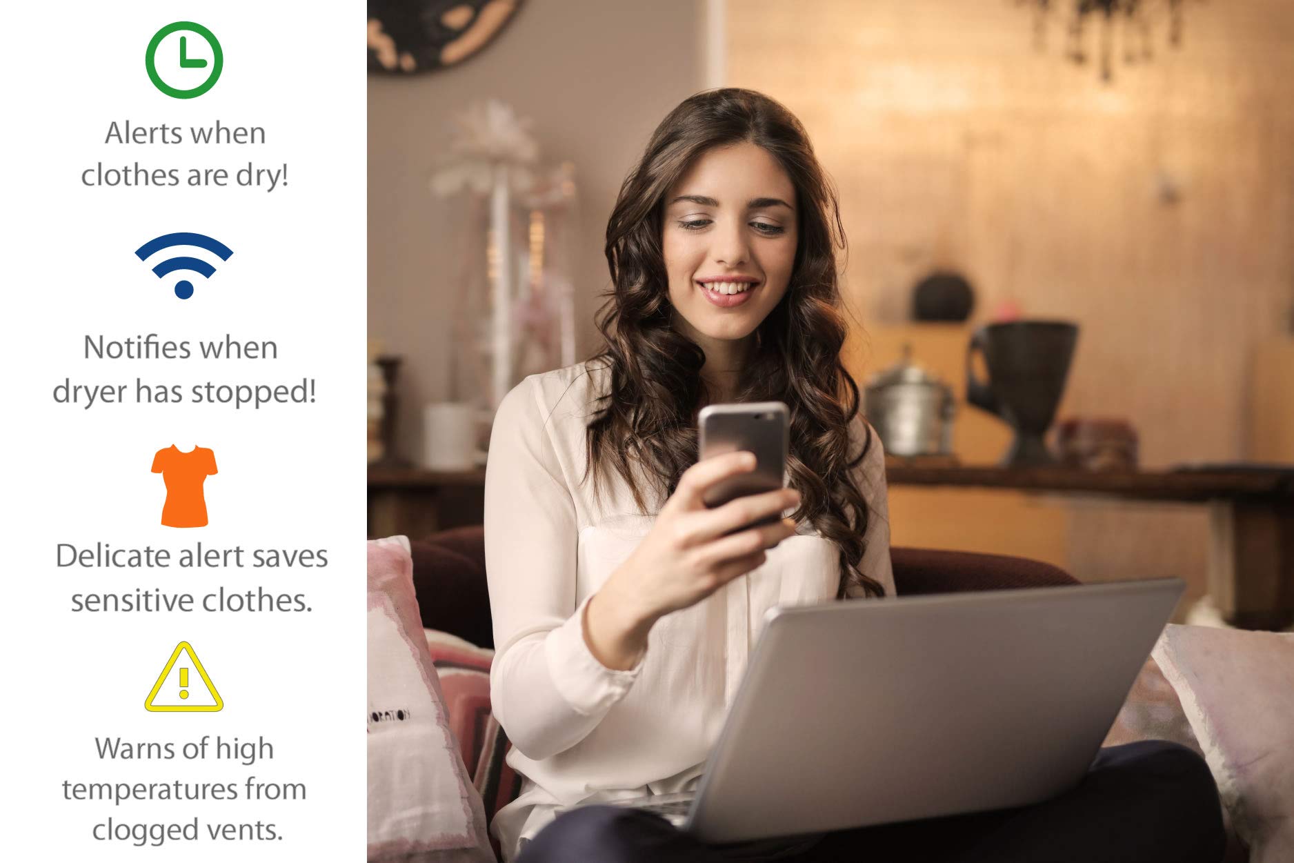 SmartDry Wireless Laundry Sensor and App, iOS and Android Mobile