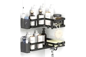 Gabeeriso Corner Shower Caddy,Black Rust-Resistant Adhesive Shower Shelf No Drilling,Soap Holder Shower Caddy 2-in-1,2 Pack B