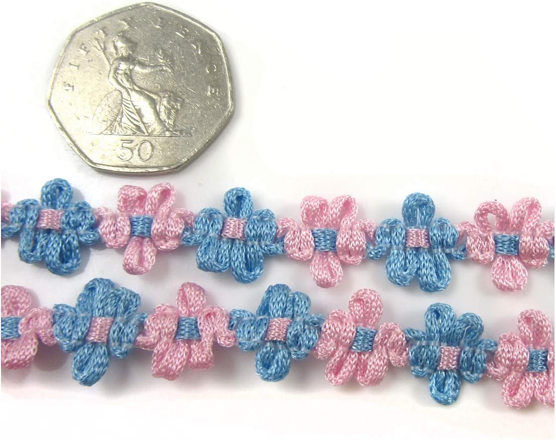 Floral Design Sewing Trimming/Edging 15mm *21 Styles* Decorative Trim UK (H5116 Pink/Blue, 5 Metres)