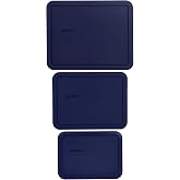 Pyrex 7212-PC, 7211-PC &amp; 7210-PC Blue Food Storage Lids - Made in USA | BPA-Free Plastic | Rectangular Design | Fits 11-Cup, 6-Cup &amp; 3-Cup Glass Dishes | Top-Rack Dishwasher Safe | Meal Prep