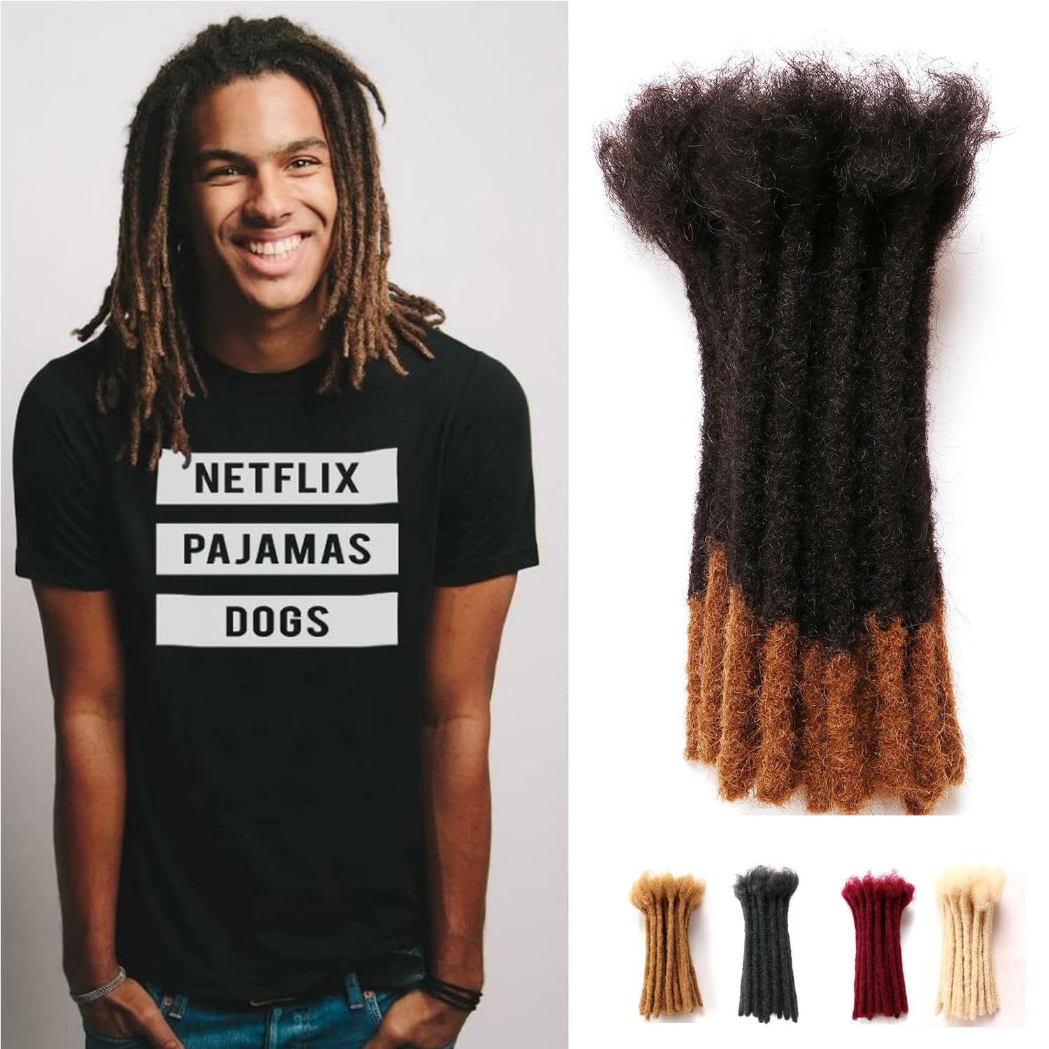 Dreadlock Extensions Human Hair Extensions for Braiding 0.8cm Afro Kinkyhair for Braiding Black Hair Extensions Dreadlocks Extensions (#T30-0.8cm, 8Inch （Pack of 30 ）)