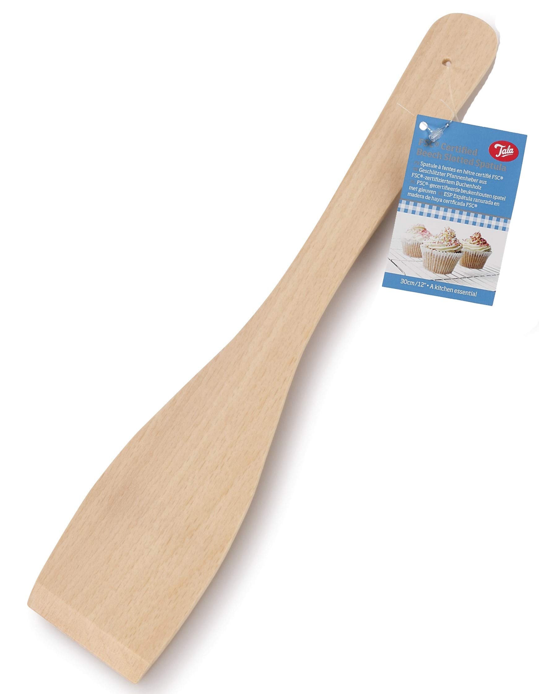 Tala Beechwood Spatula, 30cm Durable Wooden Cooking Utensil, Heat-Resistant & Safe for Non-Stick Cookware, Beige