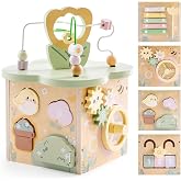 ROBUD Wooden Activity Cube, Educational Wooden Toys, Montessori Toys | 7 Functional Areas, Flower Bush Theme, Durable &amp; Burr-Free, for 1+ Year Old Boys &amp; Girls