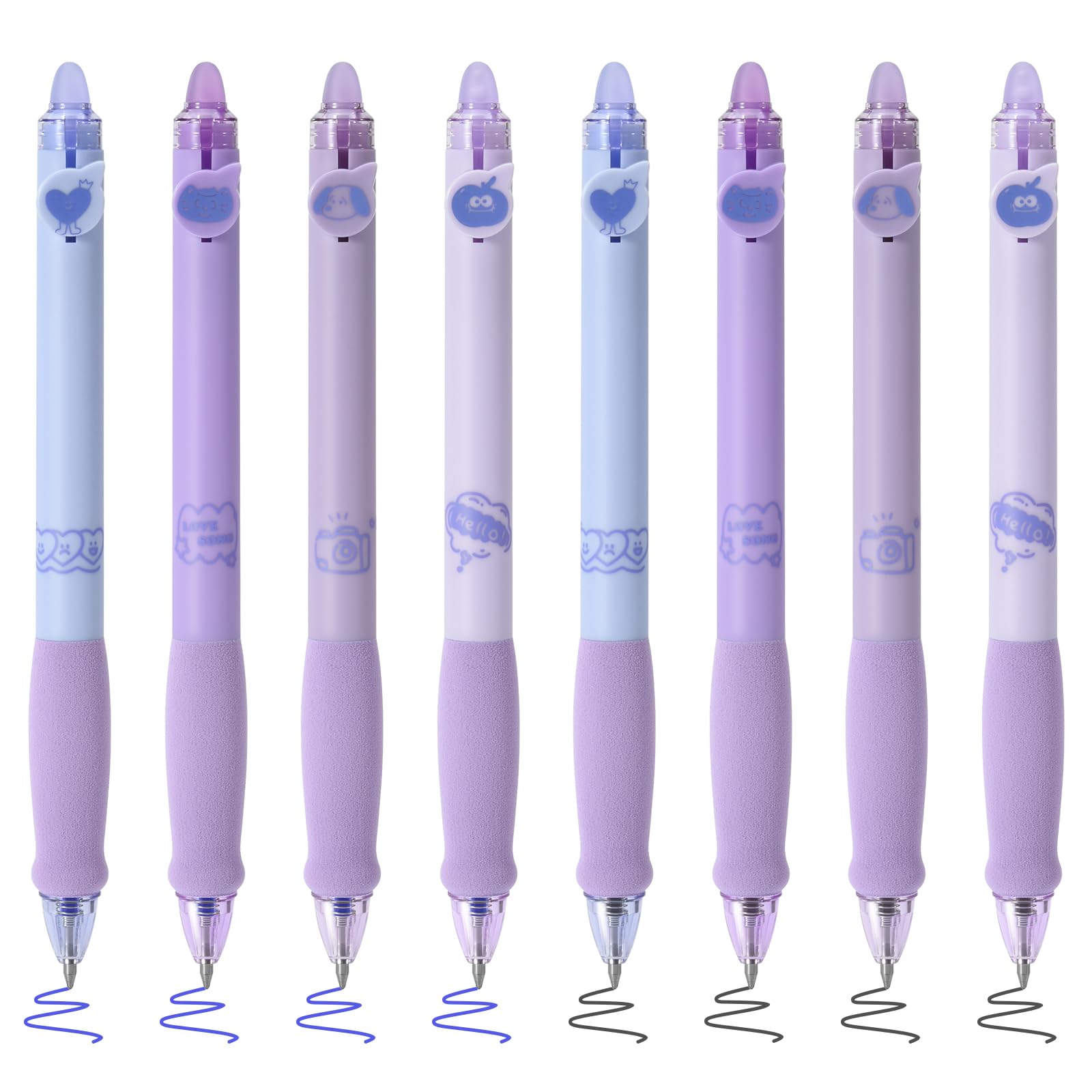 BAYTORY 8Pcs Cute Retractable Erasable Gel Pens, Blue and Black Ink Pen with Eraser Clear, Smooth Writing Comfortable to Use for Note Taking Marking Planner Crossword Puzzles (Purple) — image 1