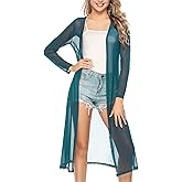 Totatuit Long Summer Cardigan for Women Lightweight Open Front Tops Solid Duster Swimwear Beach Cover Up