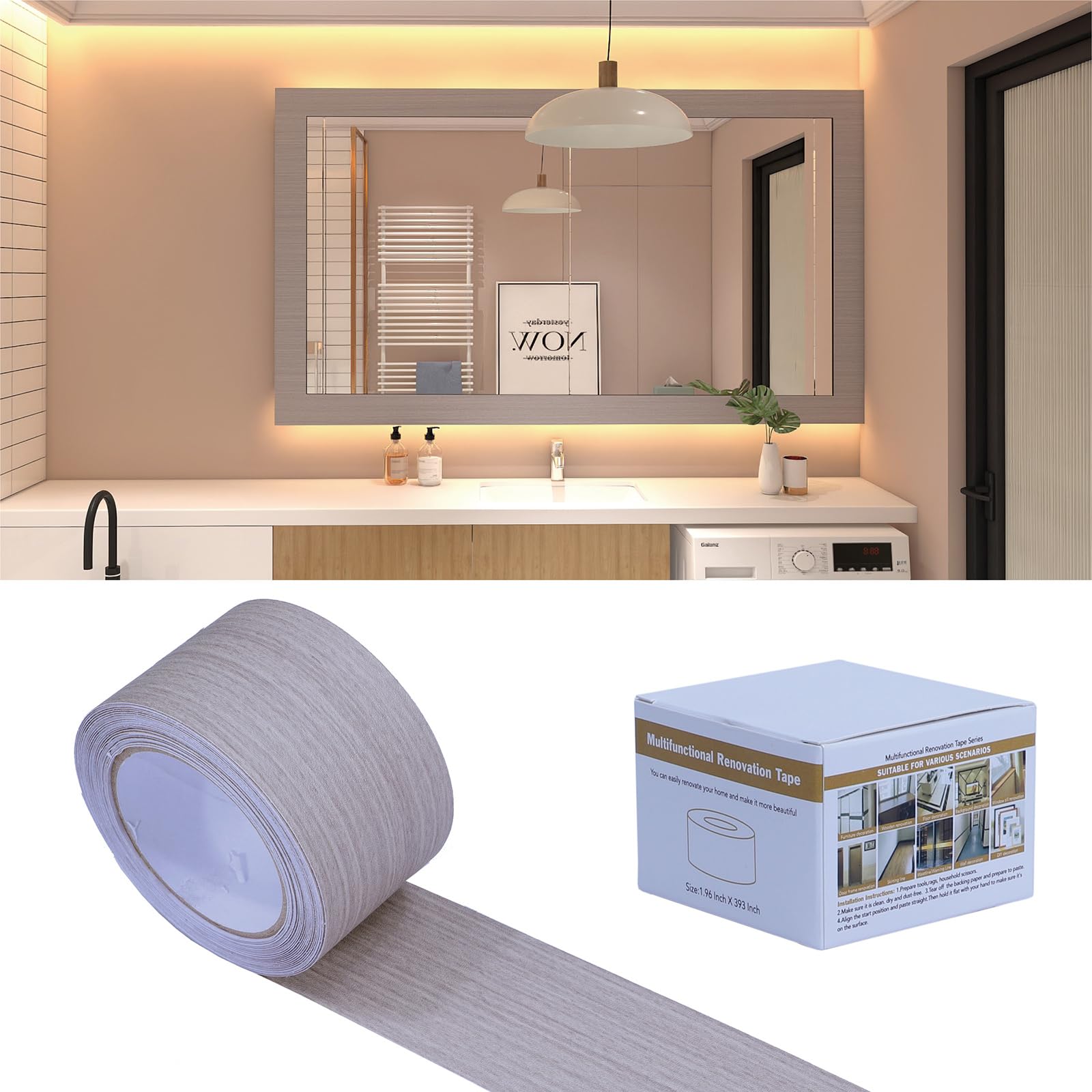 FEILAYS Black Peel & Stick Border, Black Wood Grain Wallpaper Border, Removable, Waterproof, Bathroom Mirror Frame Sticker, 5 cm x 1000 cm