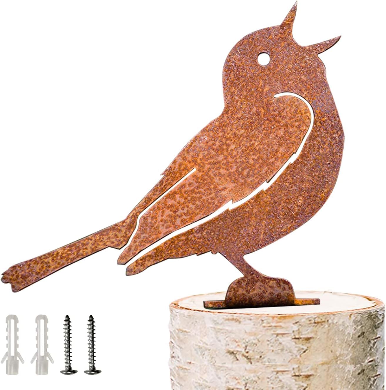 Reagia Sing Warbler Lifelike Patina Metal Bird, Rusty Garden Ornament, Silhouette Simulation Figurine, Rustic Outdoor Patio Yard Adornment Statue