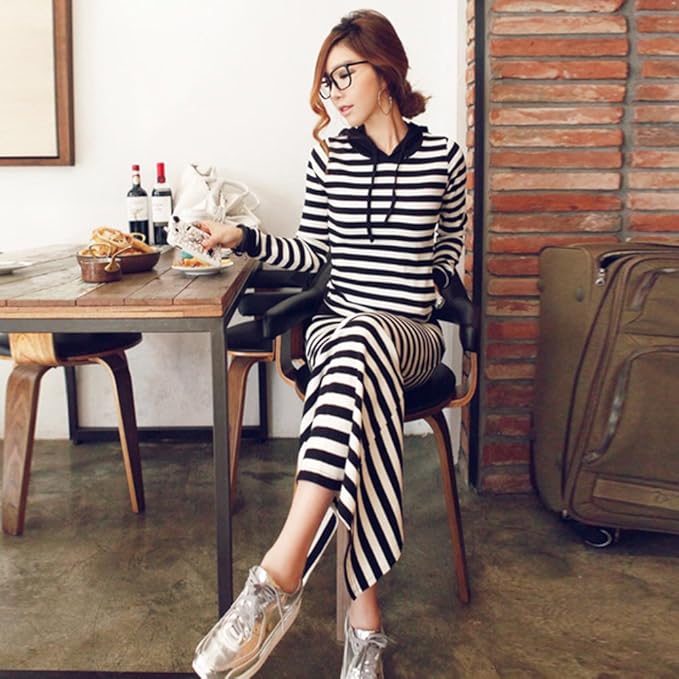 Amazon 品 セットアップ 上下セット スウェット スウェットセットアップ レディース ボーダー ボーダーセットアップ ジップアップ パーカー マキ アンサンブル 通販