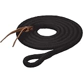 Weaver Equine Pima Cotton Lead Rope, Black, 10' Horse Lead Rope with Leather Popper, Soft Comfort Grip, Barn Horse Tack for Daily Use