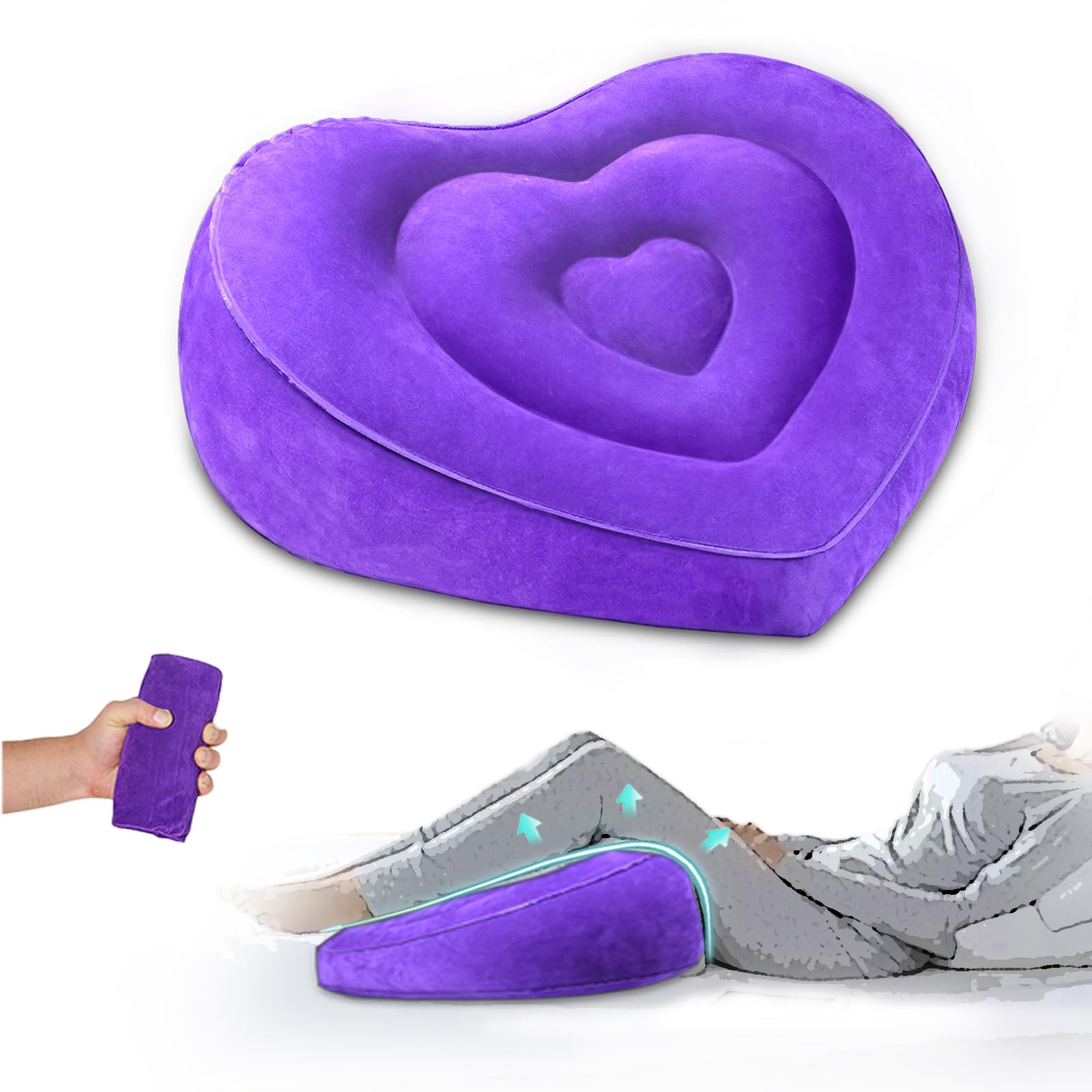 Photo 1 of Leg Elevating Pillow - Heart Shape, Leg Elevation Pillows for Swelling Blood Circulation, Inflatable Wedge Pillow for Traveling, Wedge Pillow for Legs Foot Pain Relief Acid Reflux, Easy Carry Storage