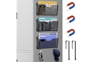 Reeplan 3 Pack Magnetic File Holder Wall File Organizer with Label Panel and 2 Hooks Magnetic Paper Mail Holder for File Offi