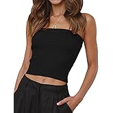 BZB Women Tube Crop Tops Summer Strapless Cute Ribbed Bandeau Tank Tops