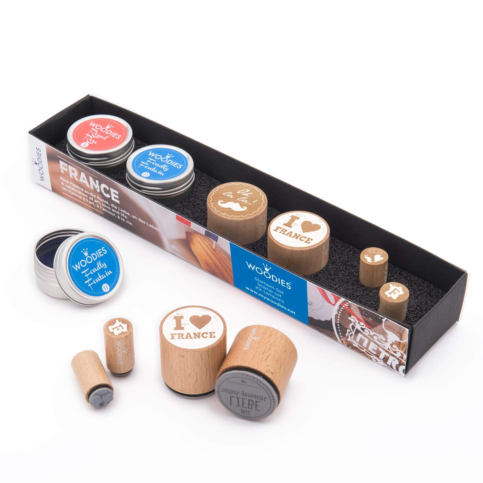 Woodies Kit FRANCE 2 Mini 2 Ink Pads, Wood, 26.5 x 5.5 x 3.5 cm