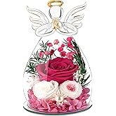 Enbelcto Gifts For Mom Women Valentines Day Preserved Flowers Gifts For Her, Forever Flower in Glass Angel Figurines Fresh Flowers for Delivery Mothers Day Anniversary Rose for Grandma Girlfriend Wife