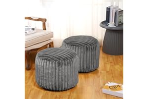 Teenyyou 2 Pcs 20 x 15 Inch Unstuffed Pouf Cover Ottoman Foot Rest - No Filler, Faux Rabbit Fur Foot Stool Floor Bean Bag Floor Chair Storage for Living Room Bedroom Home Decor(Gray)