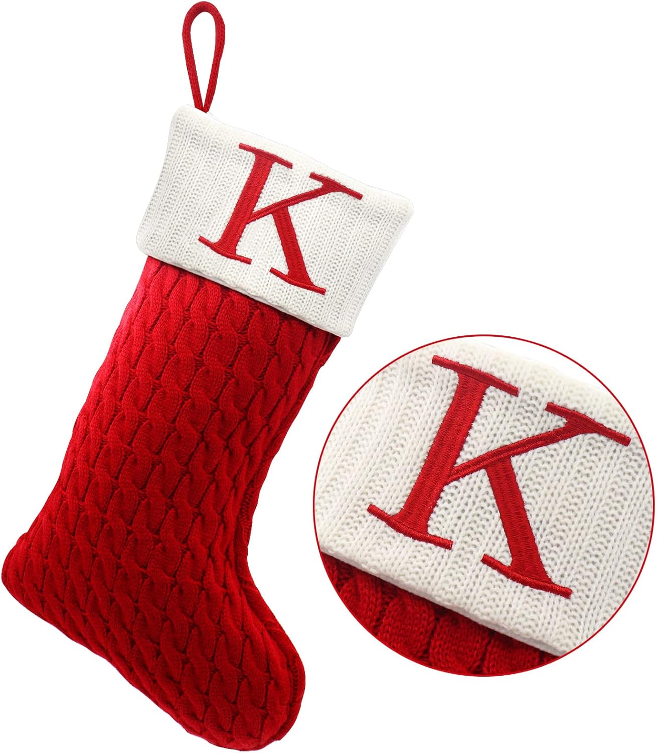 Stockings & Holders - ZOEA 20 Inches Christmas Stockings with Initials, Large Embroidered Letter Knit Christmas Stocking for Family Holiday Decorations and Xmas Gift (K, Red)