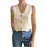 Verdusa Women's Old Money Button Down Sweater Vest Sleeveless V Neck Lightweight Knit Tank Top
