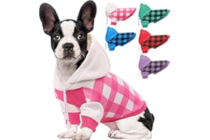 NANAKI Dog Hoodie for Small Medium Dogs Cats, Soft Dog Sweatshirt, Plaid Puppy Pullover Hoodies for Small Dogs Boy Girl, English French Bulldog Hoodie, Warm Fleece Dog Winter Coat Outfit Vest,Pink L