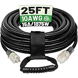 POWGRN 25 Ft 10/3 Black Outdoor Extension Cord