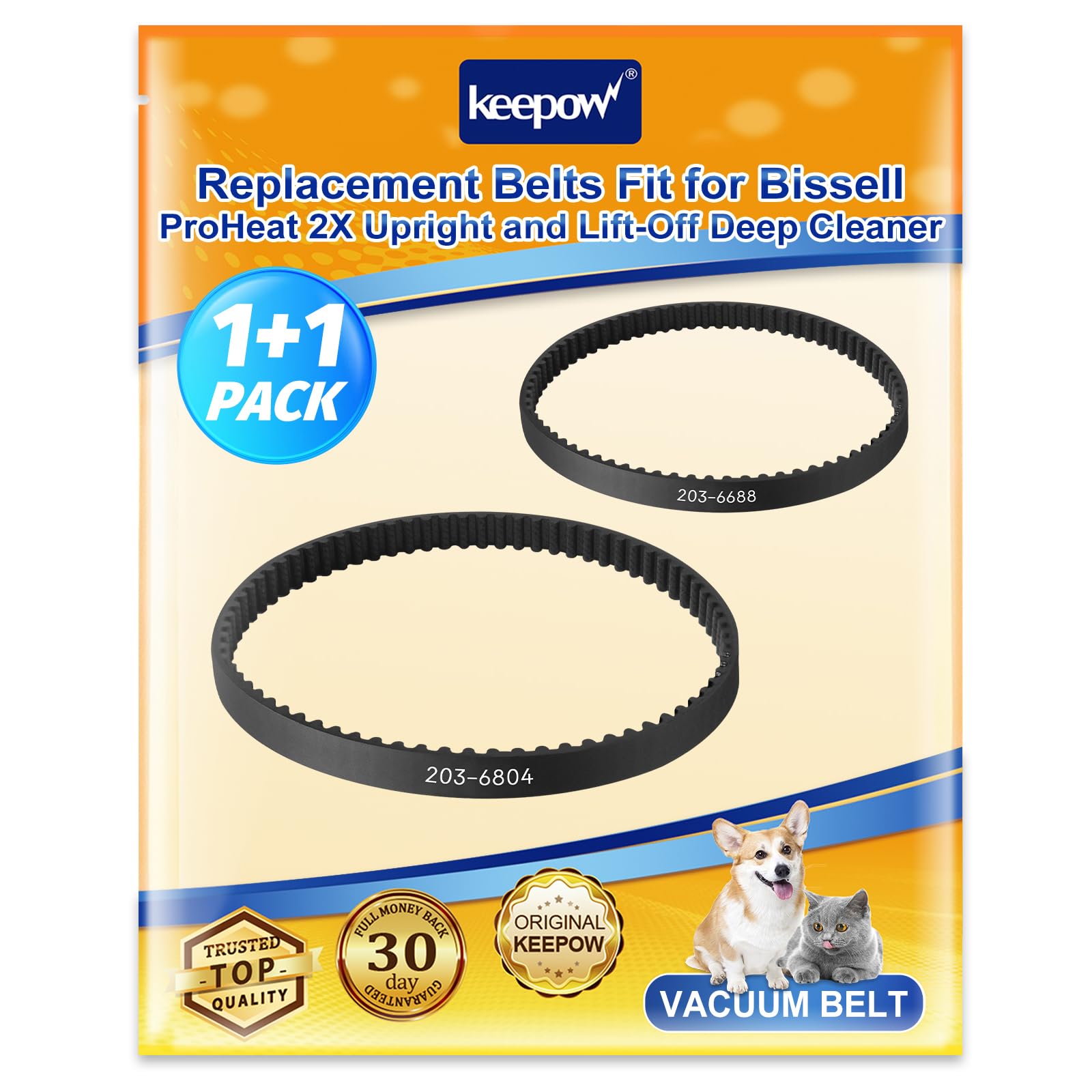 Photo 1 of KEEPOW Vacuum Belt Compatible with Bissell ProHeat 2X Upright and Lift-Off Deep Cleaner 1383, 3930, 8930, 9200, 9300, 9400, 73H5, 30K7, 94Y2, 66E12, 66Q4 Series, Part #2036804 & 2036688, 2 Pack