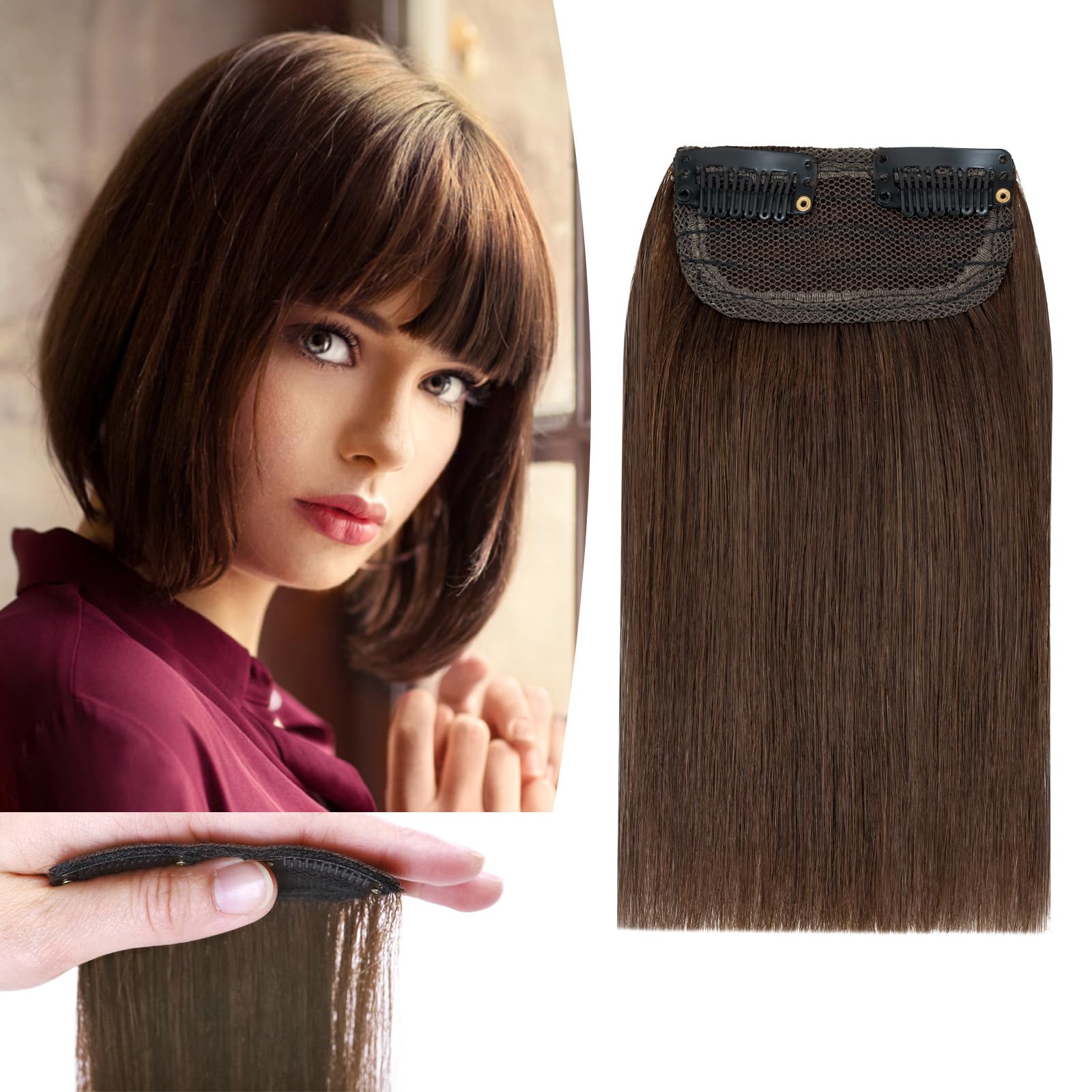 Photo 1 of Benehair Hair Extensions for Short Hair Natural Invisible Clip in Human Hair Extensions for Women with Thinning Hair Add Hair Volume 6Inch Seamless Hair Extensions #4 Medium Brown