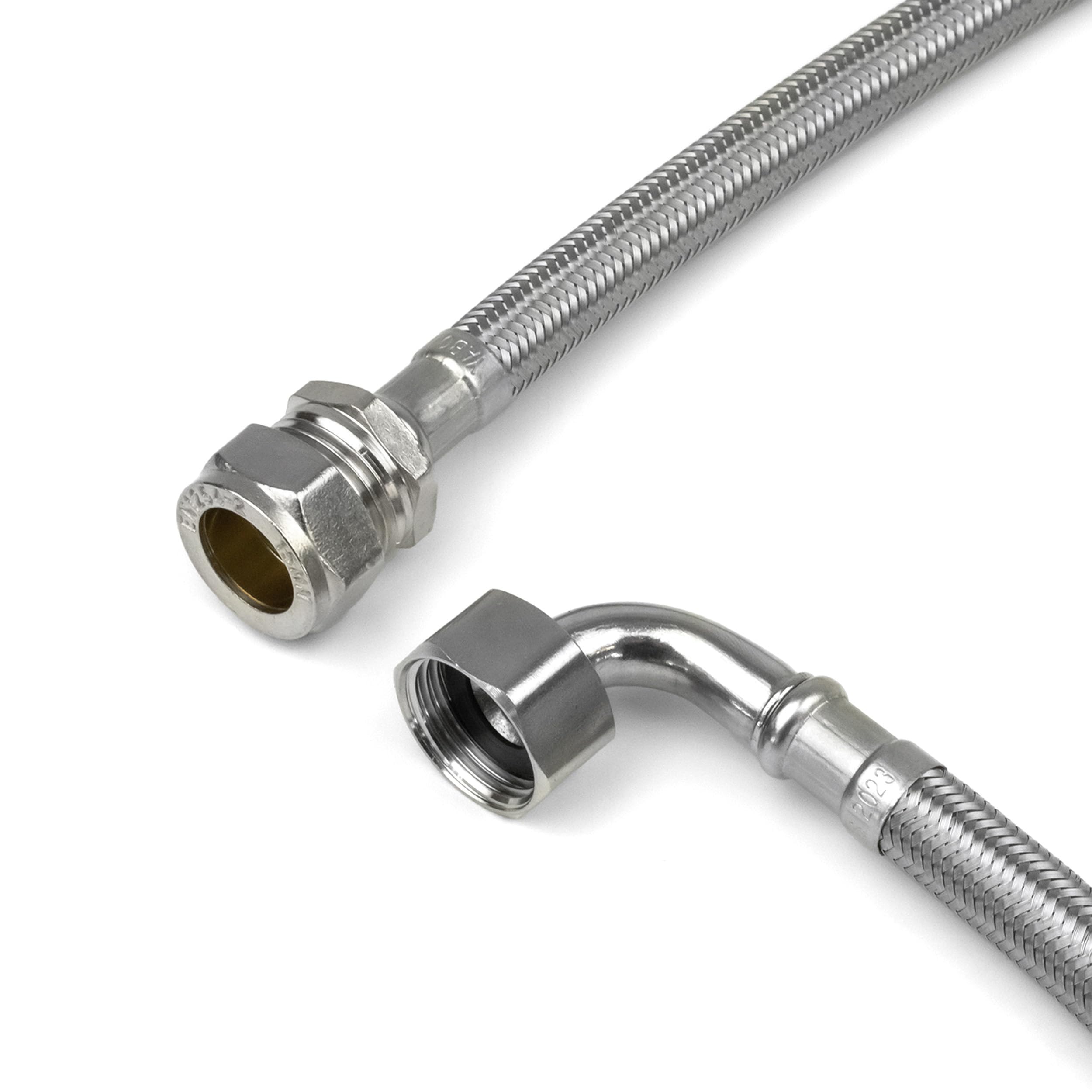Xcel Home 1x WRAS Approved Elbow (90°) 1/2 X 15mm Compression X 300mm Flexible Pipe Connectors | Stainless Steel | Braided Flexi Pipes for Boilers | for Water Supply & DIY Project Easy Installations