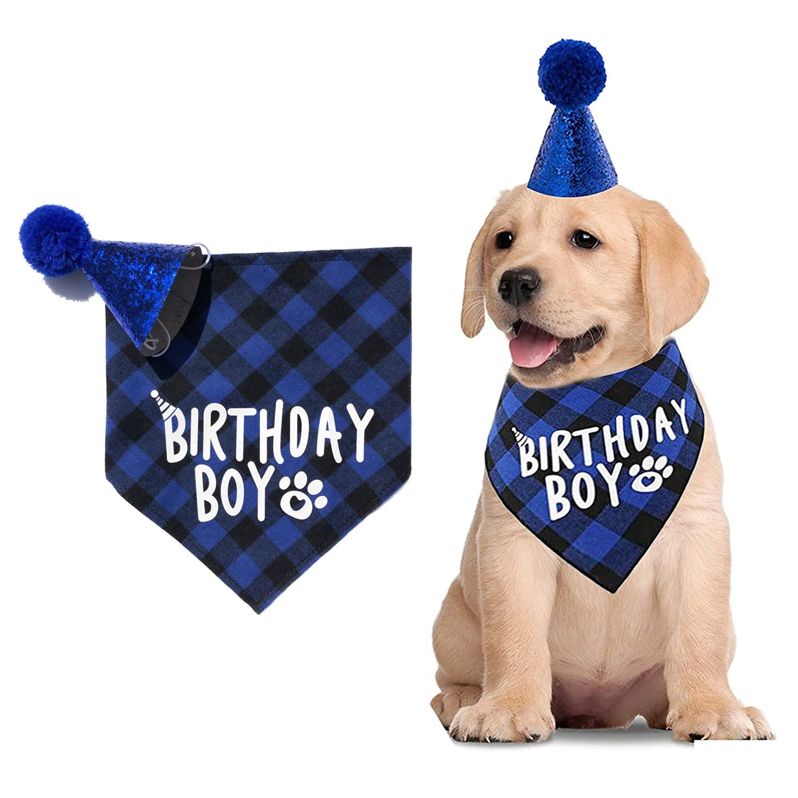 Pets Birthday Party Supplies,Dog Birthday Bandana Set,Pet Birthday Hat and Boy Doggy Birthday Bandana Set