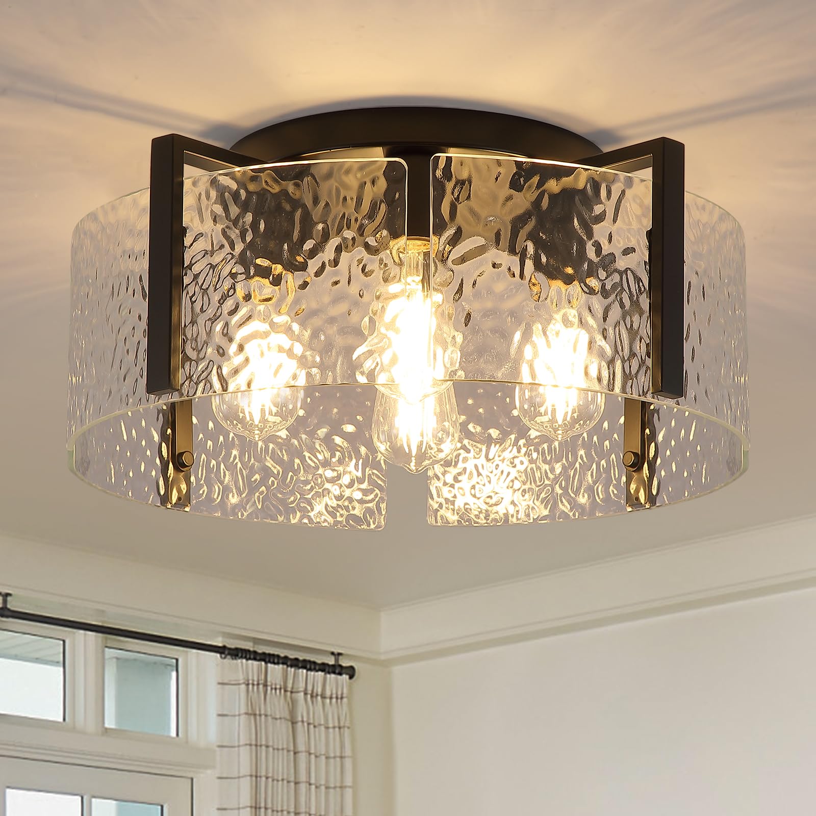 Photo 1 of Black Flush Mount Ceiling Light Fixture, 4-Light Modern Entryway Light Fixture Ceiling Mount, Close to Ceiling Light Fixtures, Kitchen Lighting Fixtures Ceiling Lights for Bedroom Bathroom Hallway