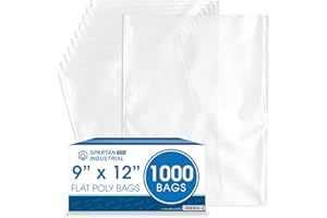 Spartan Industrial - 9" X 12" Open-End Flat Bags (1000 Count) 1.1 Mil Clear Poly Bags for Clothing, Art, Journal Packaging (B
