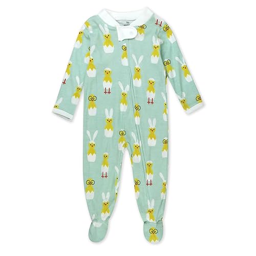 HonestBaby Baby Celebration Sleep & Play Footed One-Piece Pajama Sleeper 100% Organic Cotton, Hatch Mint
