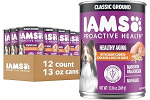 IAMS Proactive Health Healthy Aging Wet Dog Food Classic Ground with Slow Cooked Chicken and Rice, 13 oz. Cans (12 Count, Pack of 1)
