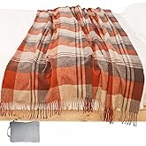 WAMSOFT Wool Throw Blanket 55x83 Inch Plaid Tartan Blankets Camping Throws Couch Throws Blankets for Travel 1.5lb