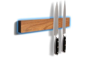 Magnetic Knife Holder for Wall, Acacia Wood Magnetic Knife Strip 16”, Strong Knife Magnet, No Drill Adhesive or Screw Mount, 