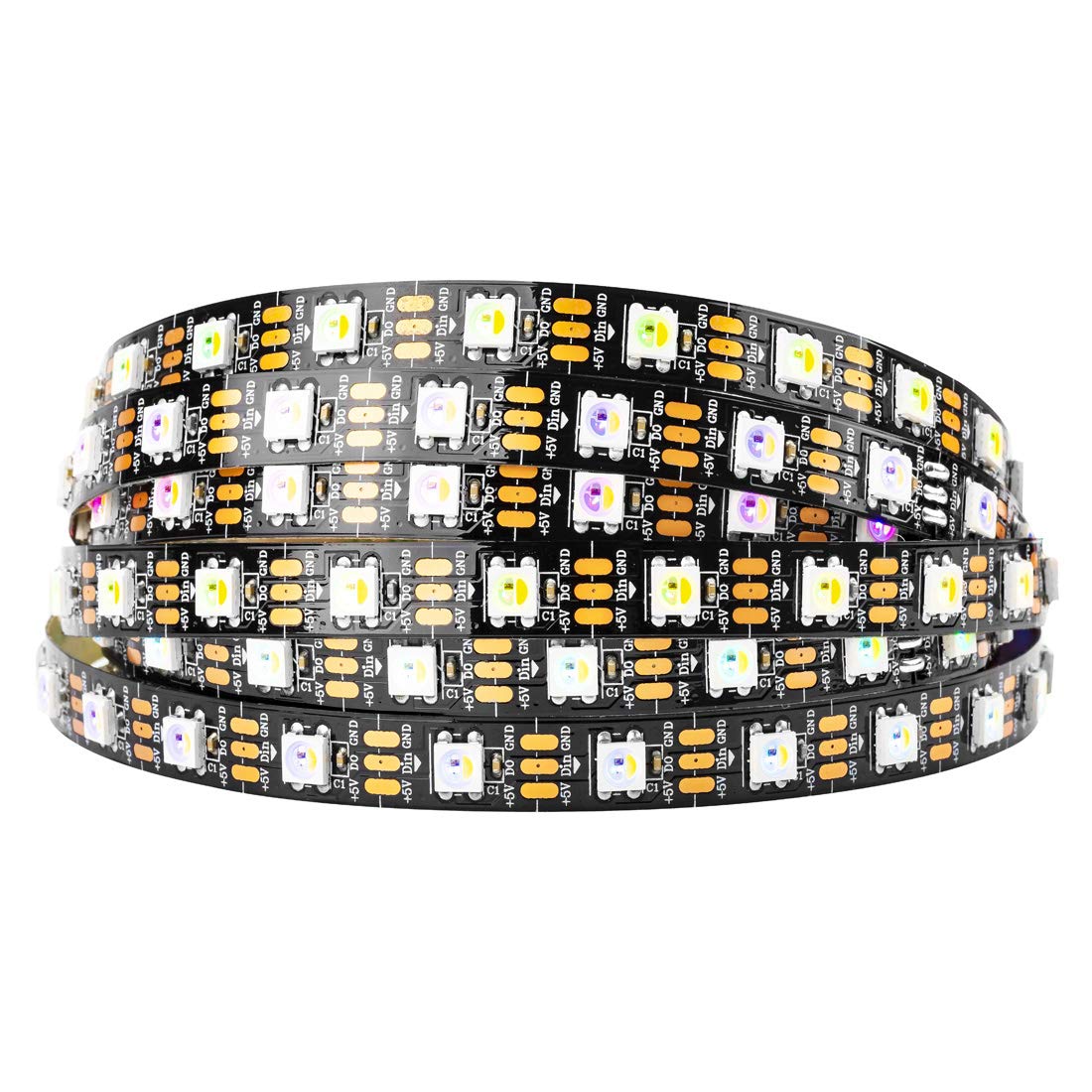 BTF-LIGHTING RGBW RGB+Warm White SK6812 (Similar WS2812B) 16.4ft 5m 60LEDs/Pixels/m Individually Addressable Flexible 4 Colors in 1 LED Dream Color LED Strip Black PCB IP30 Non-Waterproof DC5V
