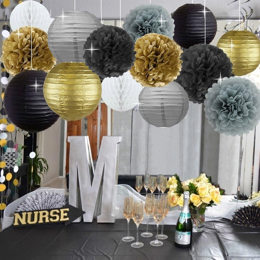 Amazon Com Kubert Decorations Gold Black White Party Decor Kit