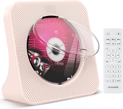 KOVCDVI CD Player with Bluetooth 5.0 Dual Speakers Remote Pink Dust Cover